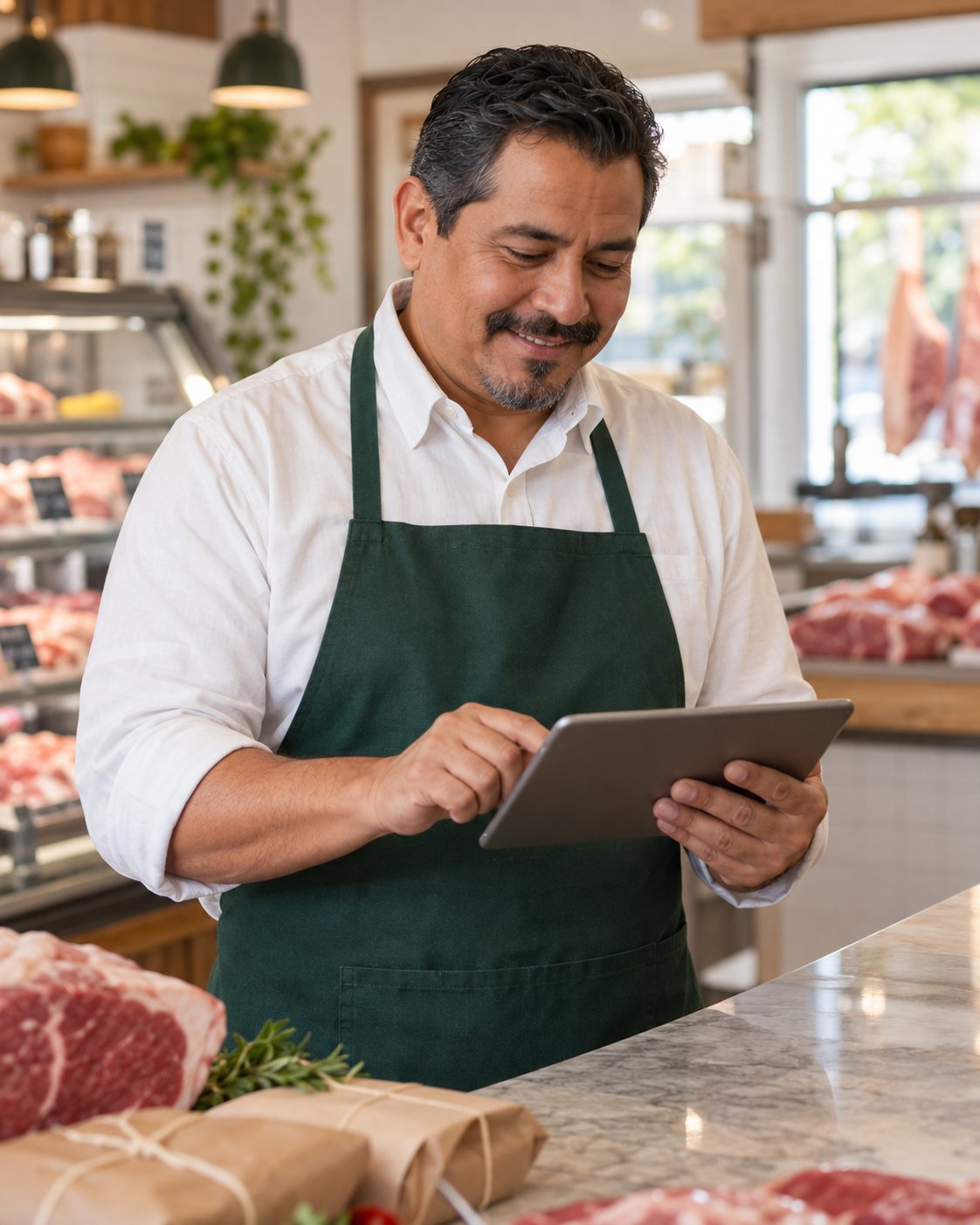 Comerciante preparando productos en su negocio